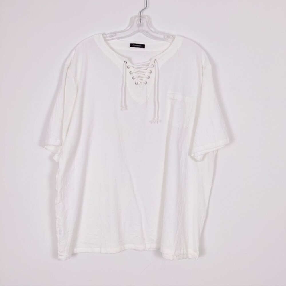 Oyamiki Womens Short Sleeve Blouse in White Size XXL 2XL Cotton
